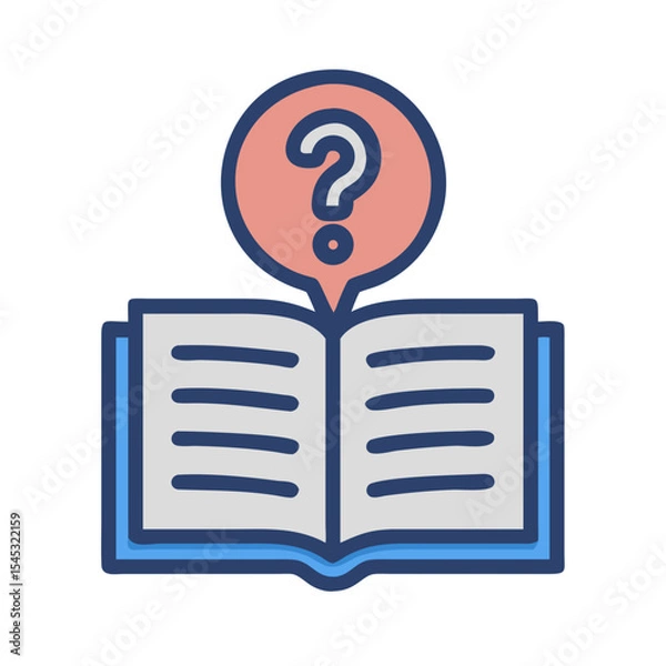 Fototapeta Flat icon of open book with floating question mark above it. Vector illustration on white background. 