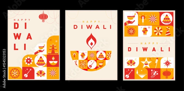 Obraz Diwali festival poster, Diwali Sale banner, Diwali background design with lights, lanterns, candles and flowers. Vector illustration