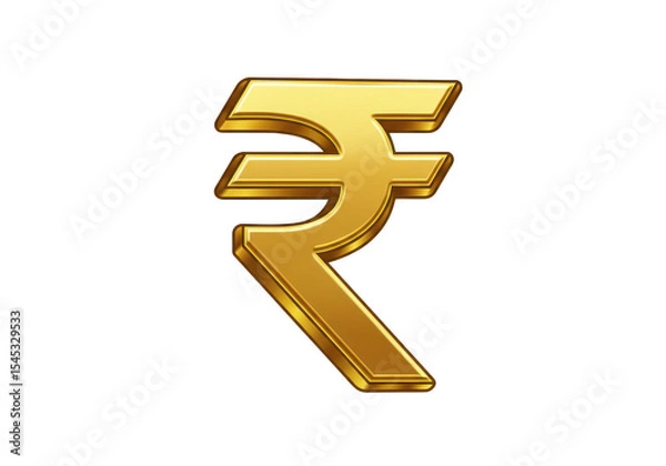 Obraz A golden 3d rendering of the indian rupee symbol is isolated on transparent background