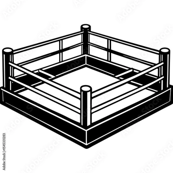 Obraz Isometric boxing ring with ropes and corner posts isolated on white