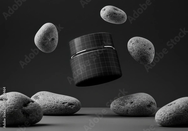 Obraz Cosmetic Cream Jar Packaging Mockup Floating with Stones