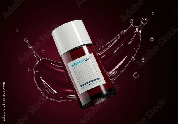 Fototapeta Elegant Flask Jar Label Mockup Burgundy and Drop