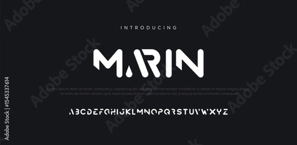 Fototapeta Marin Modern minimal logo alphabet font. Typography abstract minimalist round sans serif technology, electronic, movie, creative logos fonts. vector illustration 
