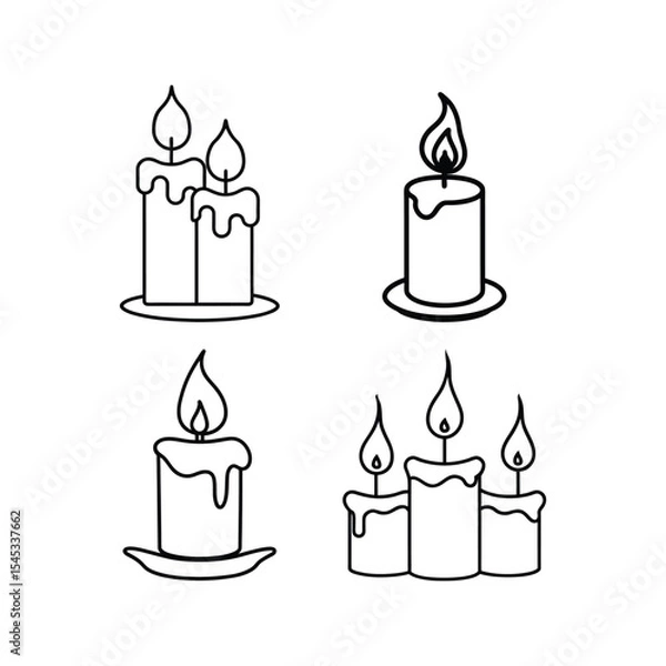 Obraz Set of burning wax candle line art vector illustration