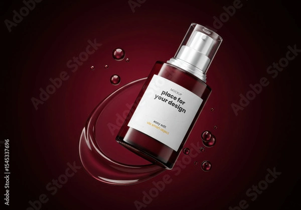Fototapeta Floating Spray Bottle Label Mockup with Liquid
