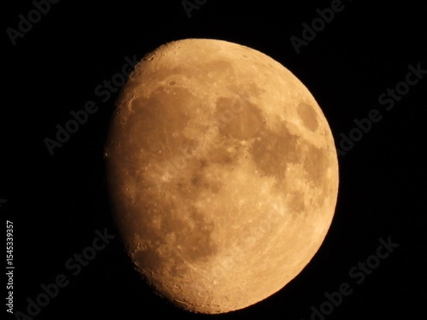 Fototapeta The moon in crescent gibbous phase. Moonscape Details in Contrast