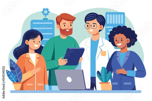 Fototapeta Team of professionals collaborating in an office setting during a daytime meeting