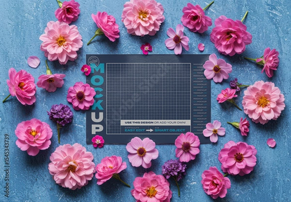 Fototapeta Horizontal Page Mockup with Pink and Violet Flowers