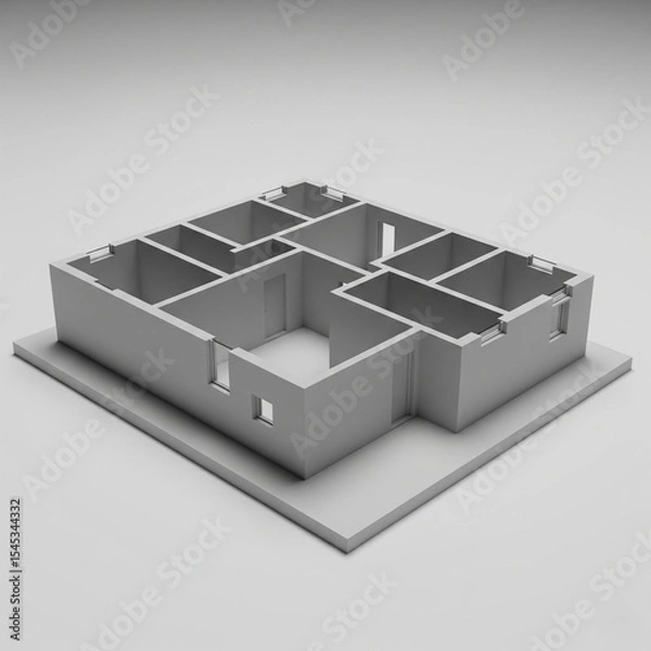 Fototapeta 3D architectural house model illustration: a residential building design concept