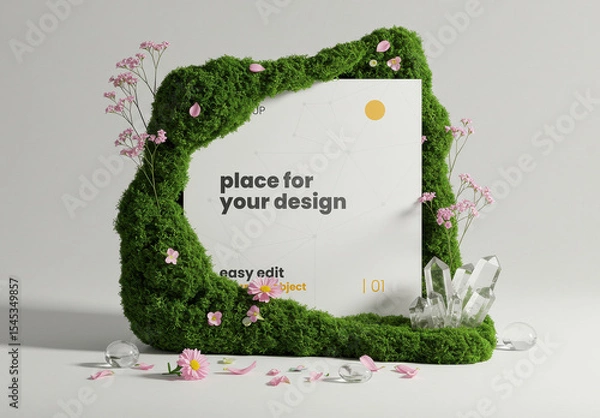 Obraz Square Page Poster Mockup with Grass Flowers and Cristals Stand