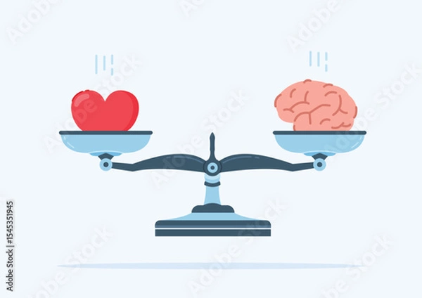 Fototapeta Heart and Brain Balance. The concept of Mental and Physical Health in the scales. Control feelings and emotions