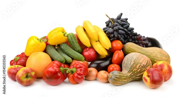 Fototapeta Beautiful and fresh vegetables and fruits isolated on white