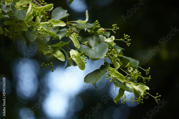 Obraz Fresh Linden Branch with Developing Seeds.