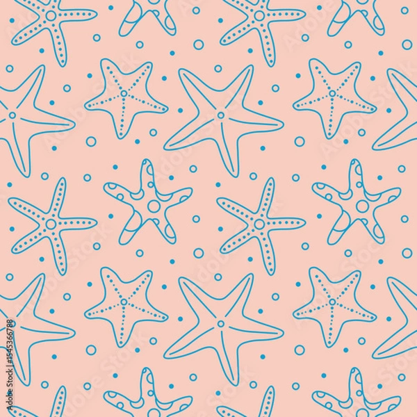 Fototapeta Hand drawn doodle starfish seamless pattern. Abstract vector background of ocean and sea animals. Summer illustration of marine life in line art.