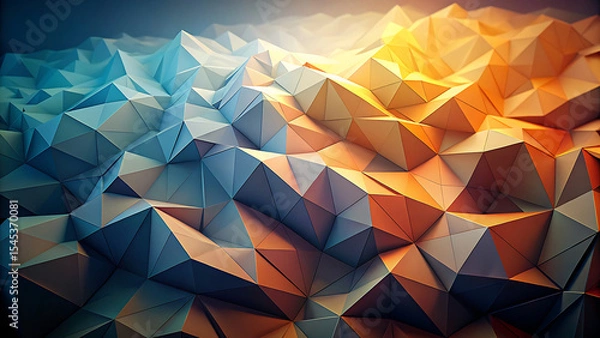 Fototapeta Abstract low-poly background with blue and orange geometric shapes