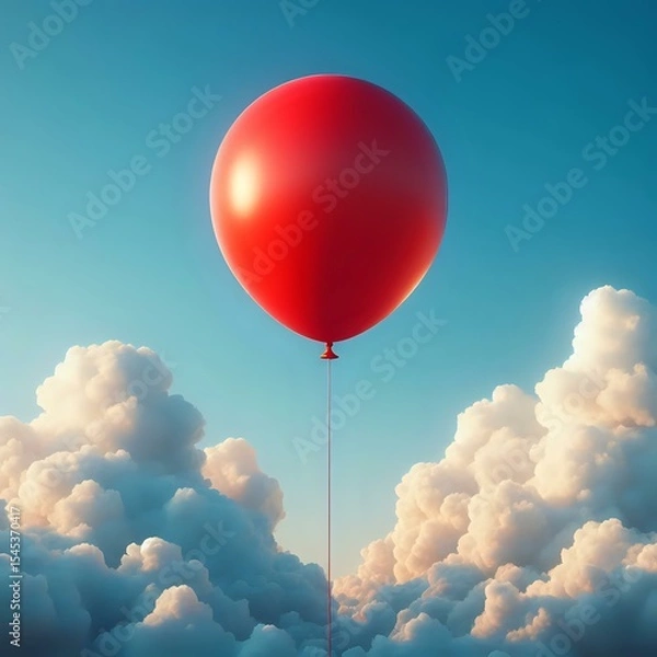 Fototapeta A red balloon floating in the sky with a blue sky and fluffy white clouds as the background.
