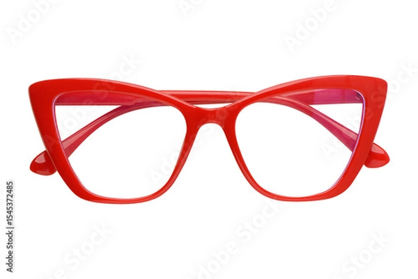 Fototapeta Stylish red cat eye glasses isolated against a solid black background for design