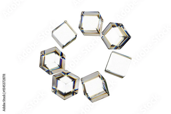 Fototapeta Sparkling cubes arranged in a circular formation displaying reflections and light play on black background