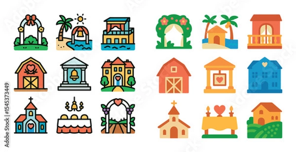 Fototapeta Wedding Venues Icons