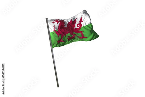 Fototapeta The national flag of wales waving in the wind against a black background