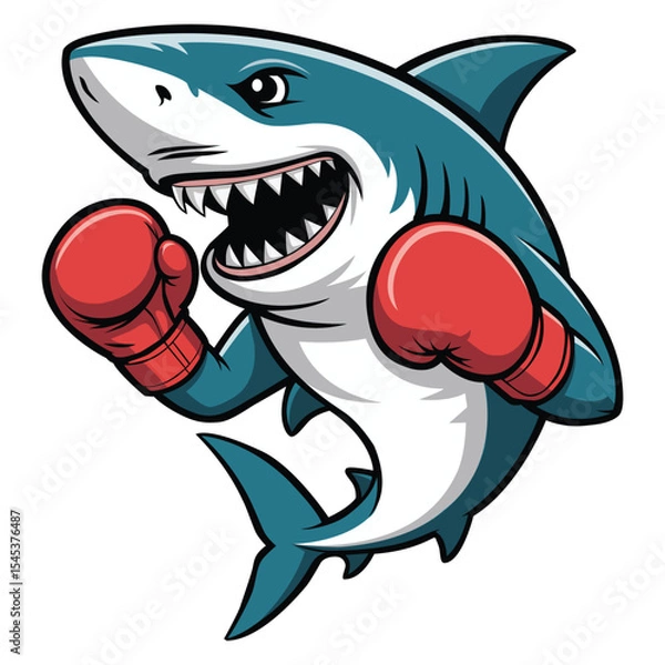 Obraz Vector illustration of animal shark in boxing gloves on white background. For use as a mascot or logotype in sports clubs, martial arts schools