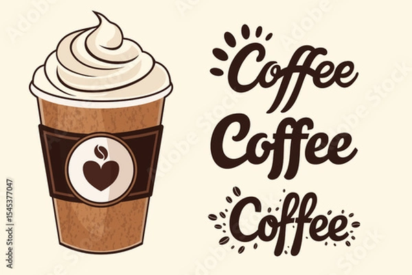 Fototapeta Coffee cup and set of Coffee lettering