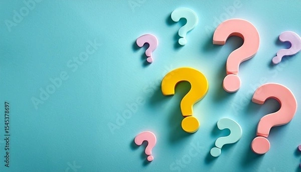 Obraz pastel colored question marks on a blue background