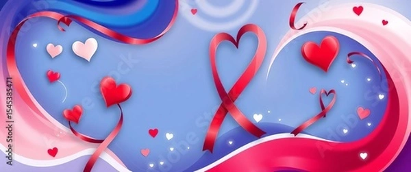 Fototapeta Abstract swirling design with heart shapes and ribbons in patriotic colors,  blue,  abstract
