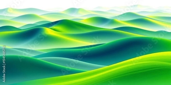 Fototapeta Abstract vector illustration of rolling green hills and waves on a white background,  nature,  hills