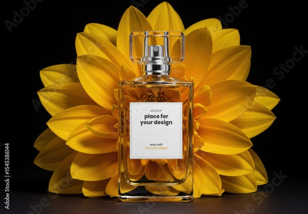 Obraz Perfume Eau de Toilette Label Mockup with Yellow Flower