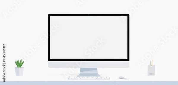 Fototapeta Clean, minimalist vector illustration of a computer with a blank screen, ideal for showcasing designs,  template,   white