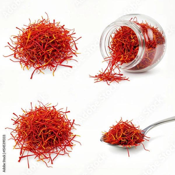 Obraz Saffron threads and powder set isolated on white background