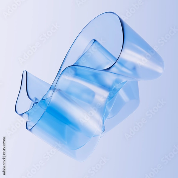 Fototapeta 3D rendering of a blue gradient glass or plastic ribbon shape levitation background. Clean, futuristic aesthetic abstract design element .