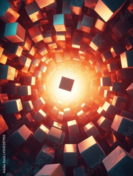 Fototapeta Abstract cubed pattern with vibrant center