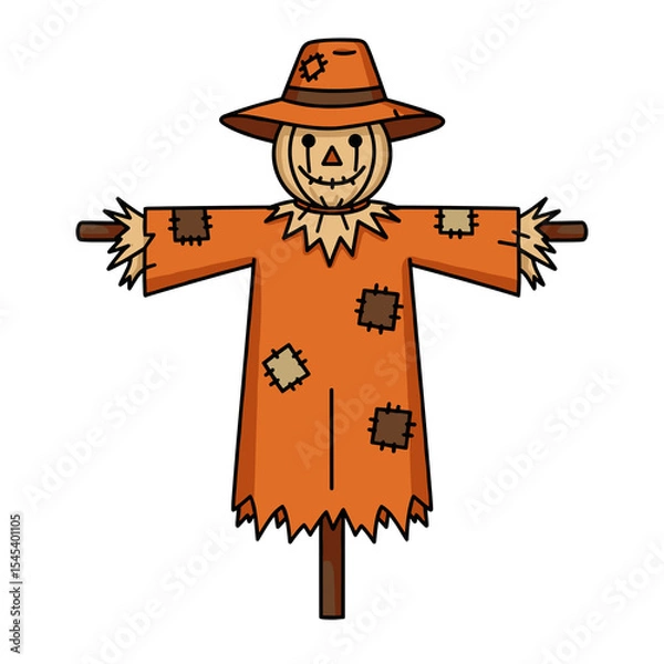 Obraz Scarecrow with hat isolated on white background