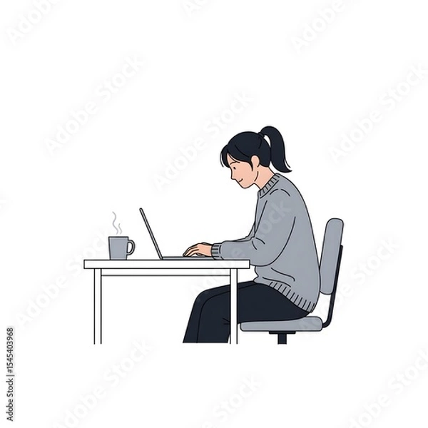 Fototapeta illustration of a woman working on laptop