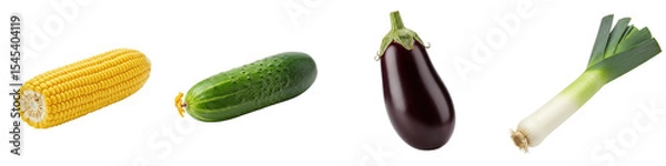 Obraz Fresh vegetables including corn, cucumber, eggplant, and leek  