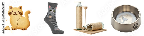 Obraz Cute cat illustration with playful socks and pet accessories on display  