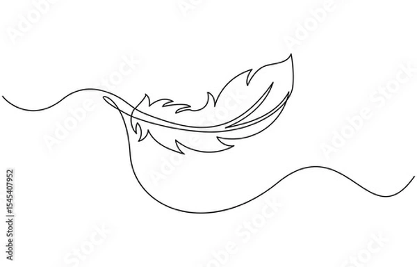 Fototapeta Continuous one line drawing of Bird feather Isolated on white background, Bird feather continuous one line drawing, of Feather Icon. Hand Drawn Symbol Vector Illustration.