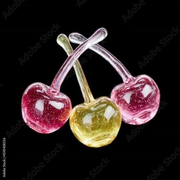 Fototapeta Bright and Colorful Transparent Candy Cherries with Glitter Effect