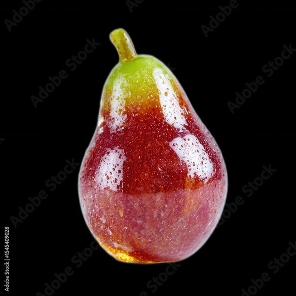 Fototapeta Fresh and Juicy Pear Close-Up on Black Background with Water Droplets