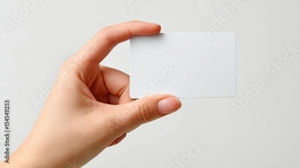 Obraz Woman holding empty white card on white background