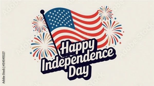 Fototapeta Handwritten Brush Lettering of “4th of July” on White Background – Happy Independence Day Message
