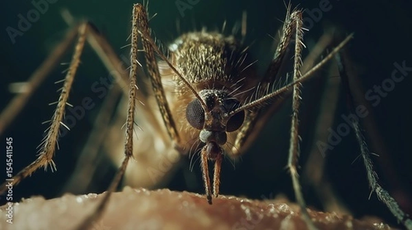 Fototapeta Close-up view of a mosquito feeding on skin