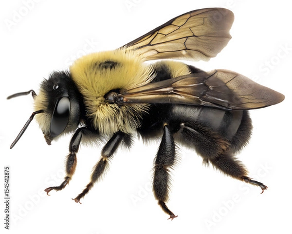 Fototapeta Detailed closeup of a bumblebee isolated on a white background