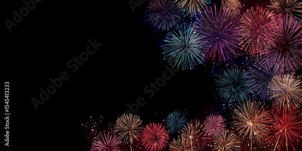 Fototapeta Panoramic View of a Fireworks Display Celebrating the 4th of July
