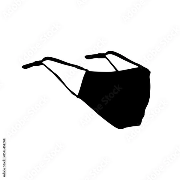 Fototapeta A black cloth face mask with ear loops displayed on a white background in a simple vector style design
