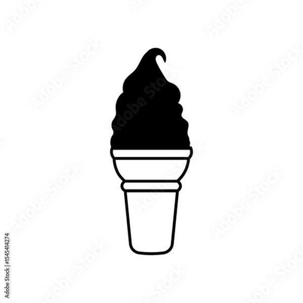 Fototapeta Illustration of a black ice cream cone with a white cone, simple and clean design on a white background