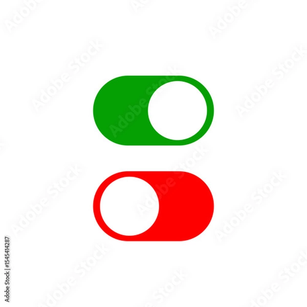 Fototapeta Illustration of two toggle switches one green in the on position and one red in the off position