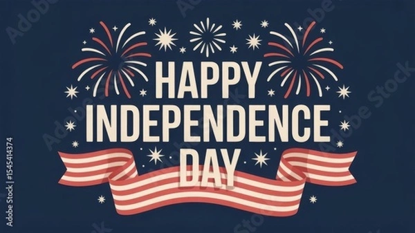 Fototapeta 4th of July Independence Day – Festive Greeting Card or Invitation with Hand-Drawn Fireworks in Red, White, and Blue. Background for National Holiday Web Banner.
